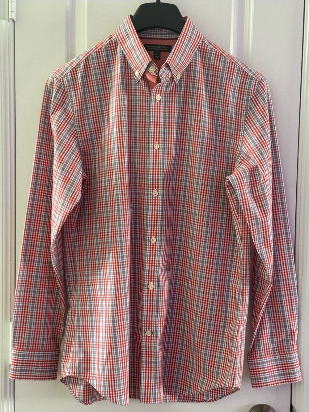 Banana Republic Non-Iron Tailored Slim Fit Red & Blue Plaid Button-Down Shirt M
